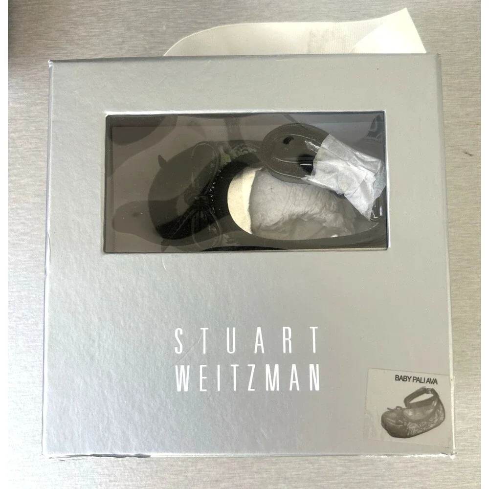 Stuart Weitzman Baby Paliava Silver Black Baby Ballet Shoes w/Bow Sz 2 3-6M NEW